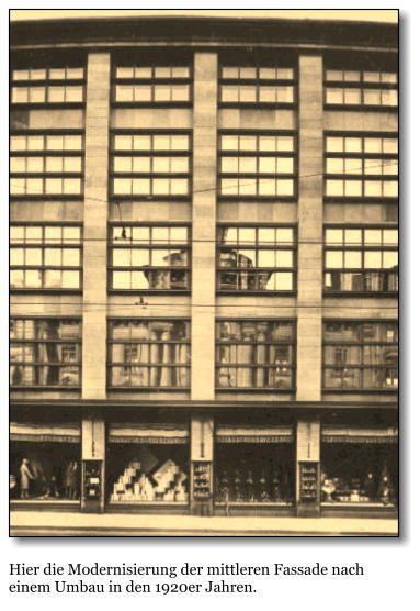 Hier die Modernisierung der mittleren Fassade nach einem Umbau in den 1920er Jahren.